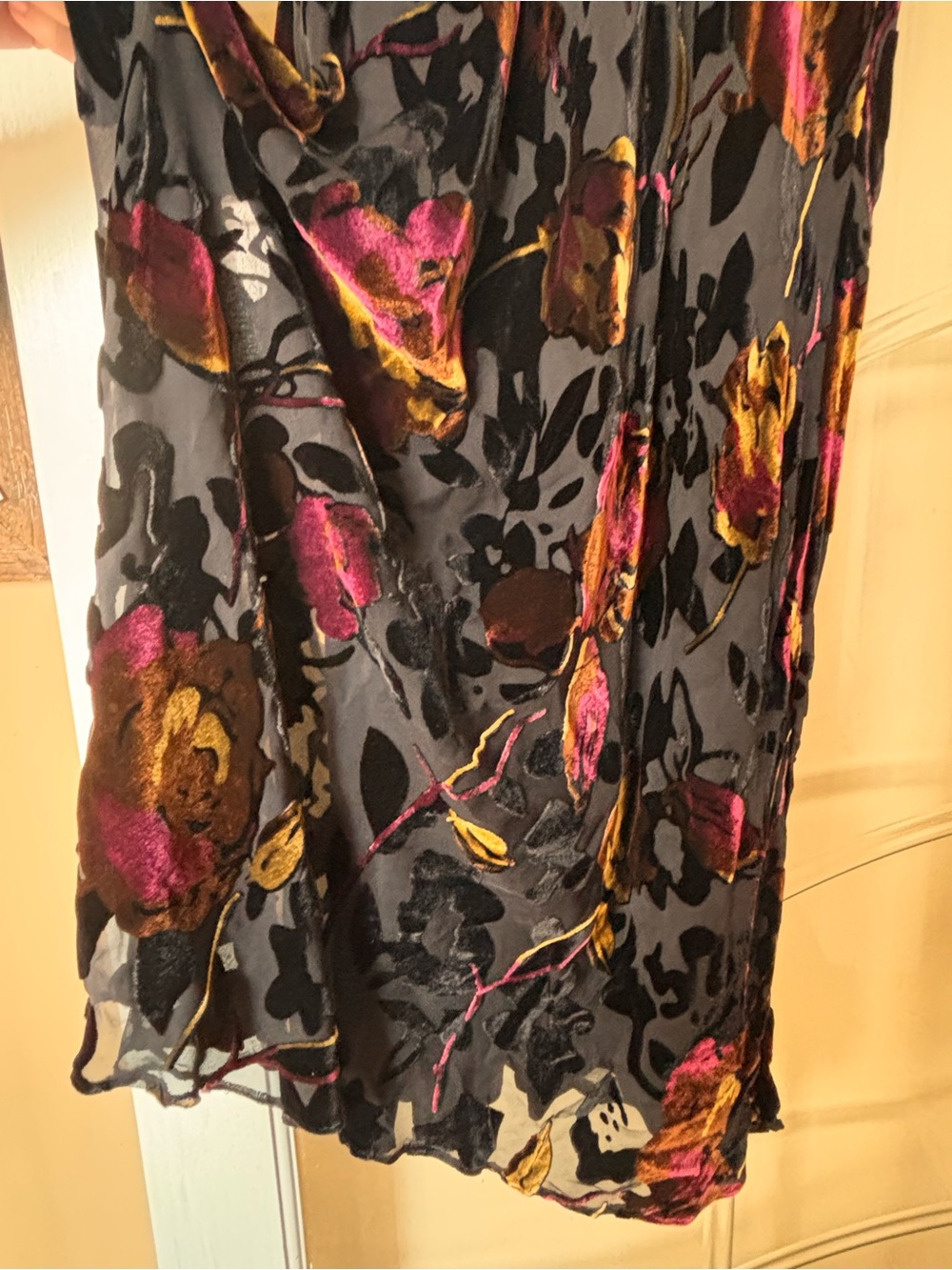 Jones New York Charcoal Midi Dress with Pink & Gold Floral Velvet Accents - Picture 5 of 6